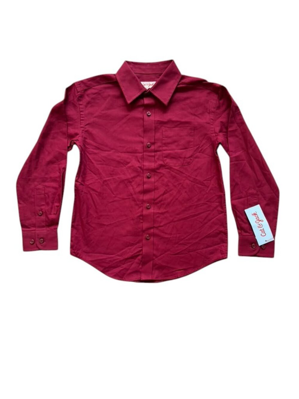 Cat & Jack Boys Burgundy Button Down Shirt XS 4/5 NWT